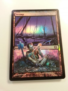 A M14 Gnawing Zombie composited onto an 8th edition swamp.